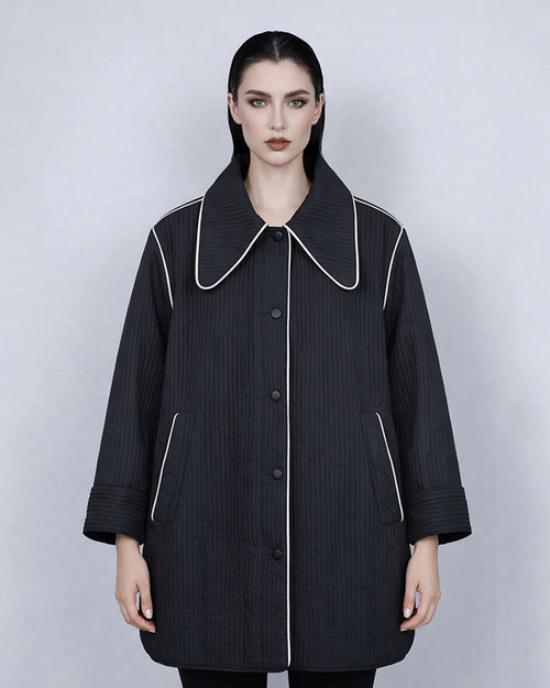 Color-Block Alpaca Jacket with Pointed Collar Suitpure