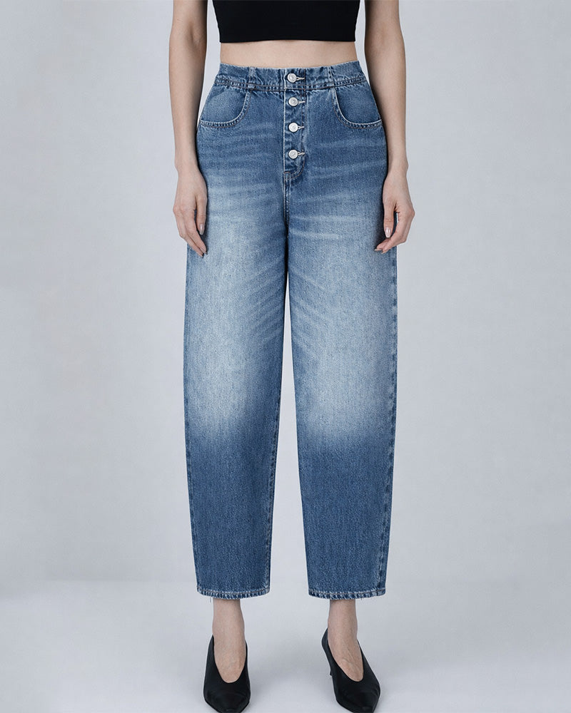 Continuous Waistband Button-Front Jeans | High-Rise Suitpure