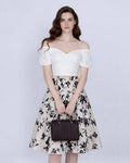 Cotton Linen Blend A-Line Skirt with Jacquard Pattern Suitpure