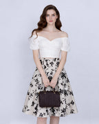 Cotton Linen Blend A-Line Skirt with Jacquard Pattern Suitpure