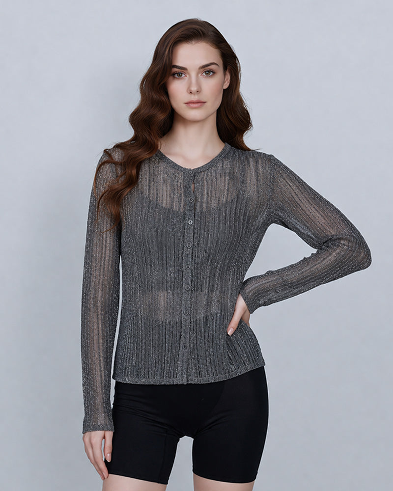 Crewneck Cutout Knit Top in Neutral