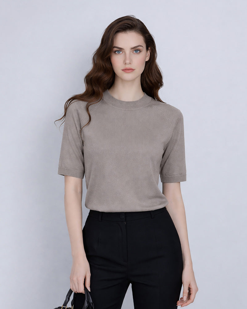 Crewneck Raglan Sleeve Knit Top
