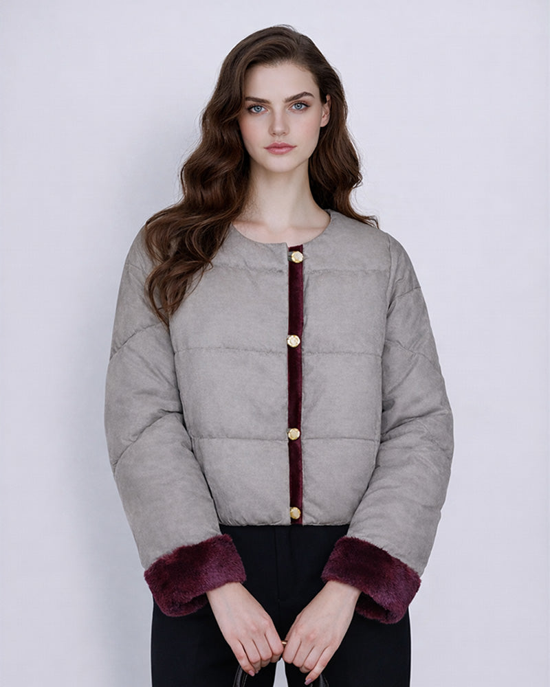 Cropped Color-Block Goose Down Puffer Jacket Suitpure