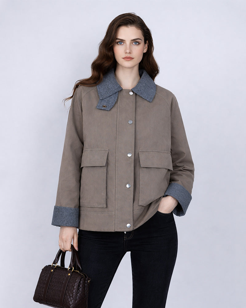 Cropped Color-Block Utility Quilted Jacket