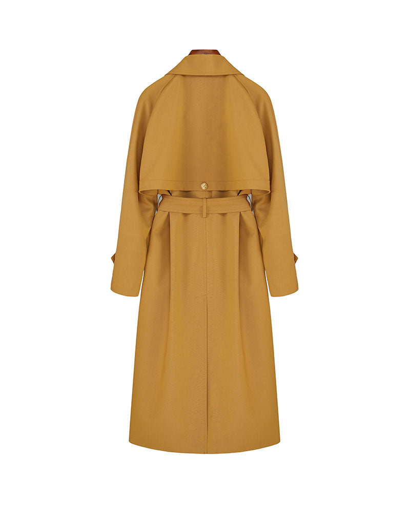 Mustard Yellow Classic Raglan Sleeve Trench Coat| 100% Wool