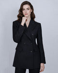Deep Black Silk Wool Double-Breasted Blazer Suitpure