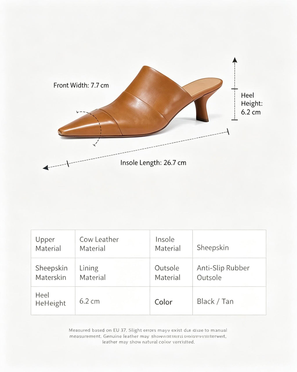 Genuine Leather Pointed Toe Mule Heels for Women Shoes Suitpure
