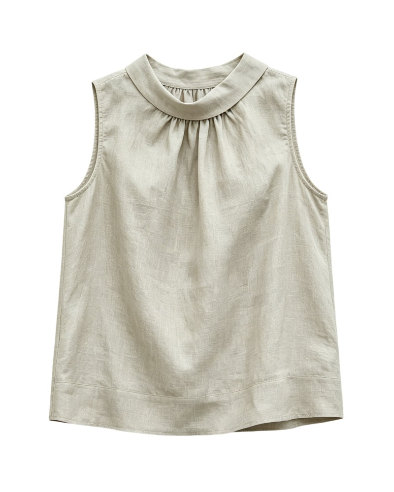 Sleeveless Linen Top with Ruffled Neckline Suitpure