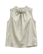 Sleeveless Linen Top with Ruffled Neckline Suitpure