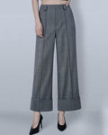 Glen Plaid Cuffed Trousers | High-Waist Wide-Leg Suitpure