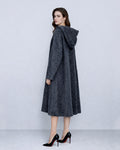 Hooded Yak Wool Coat in Black-Grey