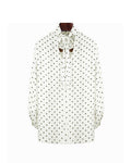 Chiffon-Like White Polka Dot High Neck Long Sleeve Blouse Suitpure