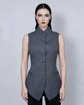 Fine Wool Grey Stripe Vest | Self-Tie Waist