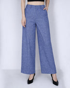 Japanese Linen Denim Wide-Leg Trousers | Yarn-Dyed Suitpure