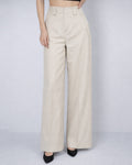 Khaki Continuous Waistband Curved Leg Trousers Suitpure