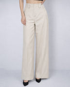 Khaki Continuous Waistband Curved Leg Trousers Suitpure