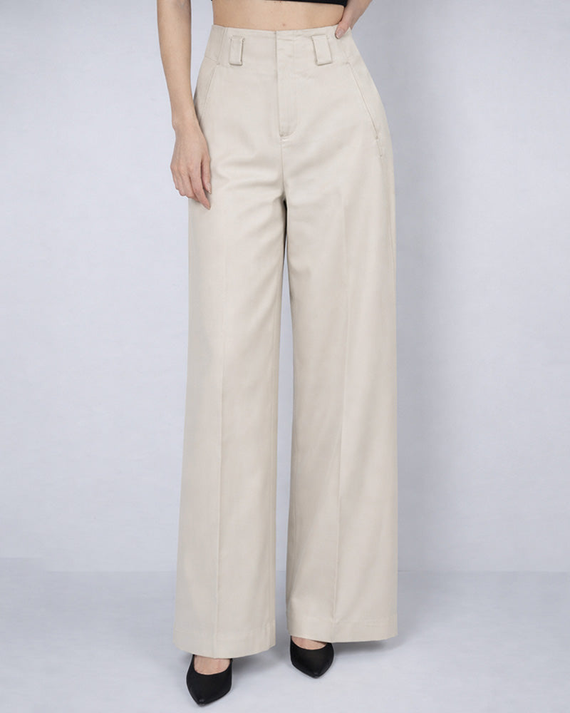 Khaki Continuous Waistband Curved Leg Trousers Suitpure