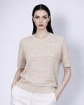 Khaki Openwork Knit Short Sleeve Top