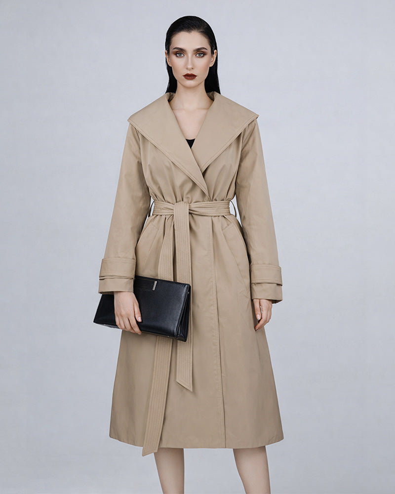 Khaki Unquilted Lapel Down Coat