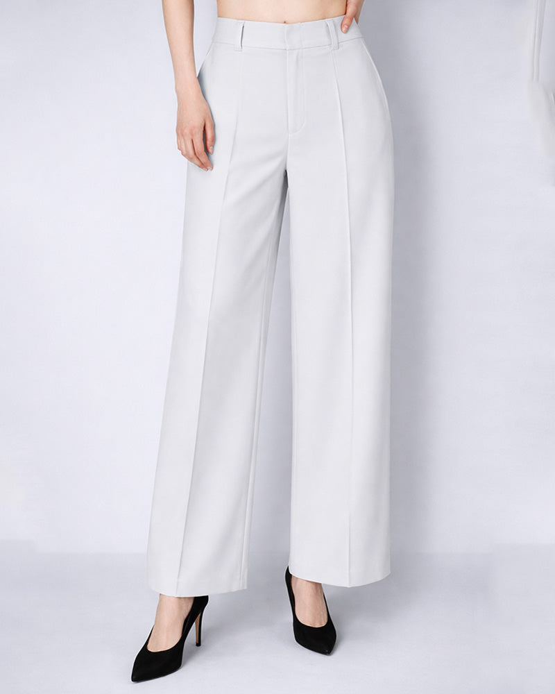 Luminous White Straight Trousers | Continuous Waistband Suitpure