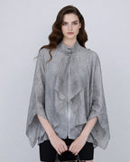 Mandarin Collar Cocoon Tencel Jacquard Blouse