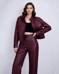 Mandarin Collar Crop Leather Jacket & Pants Set