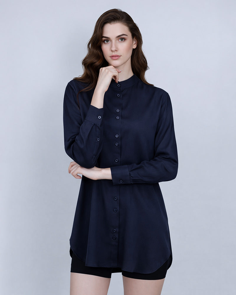 Mandarin Collar Shirt in Deep Blue with Sparkle Suitpure