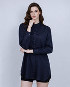 Mandarin Collar Shirt in Deep Blue with Sparkle Suitpure