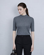 Mock Neck Short Sleeve Knit Top