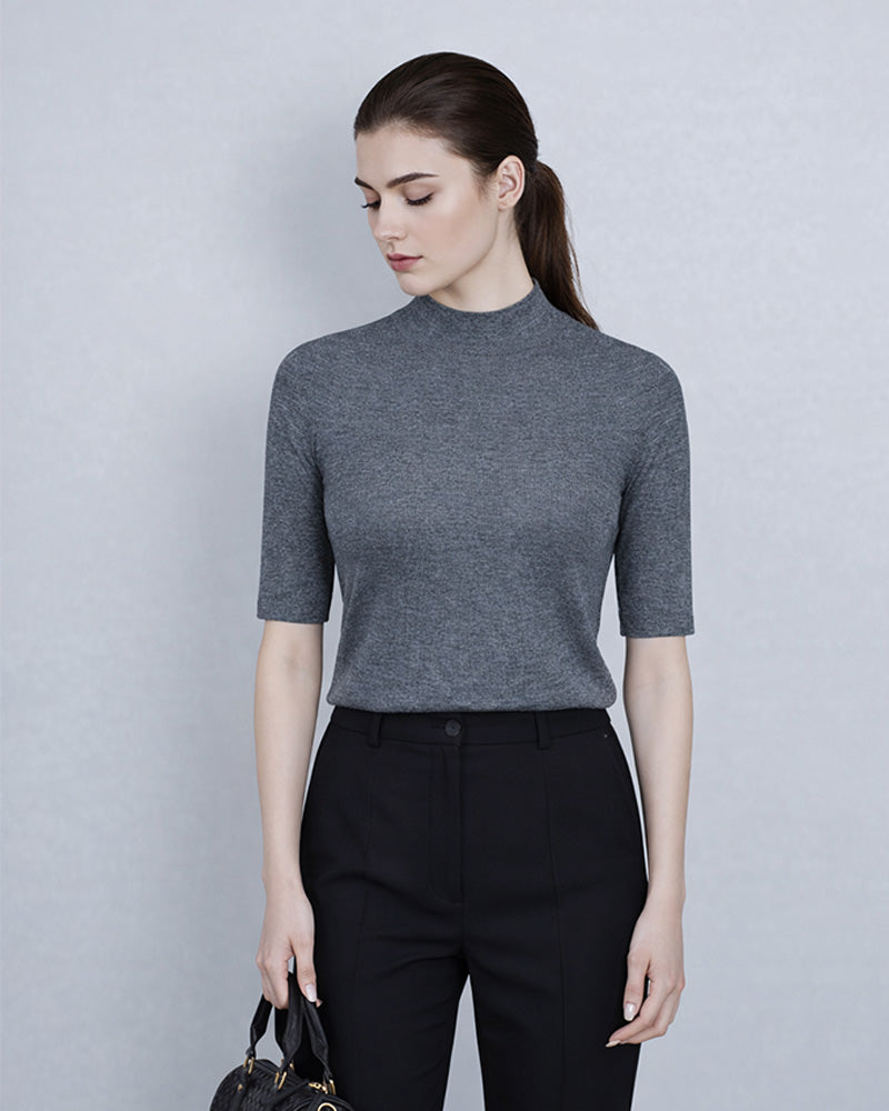 Mock Neck Short Sleeve Knit Top