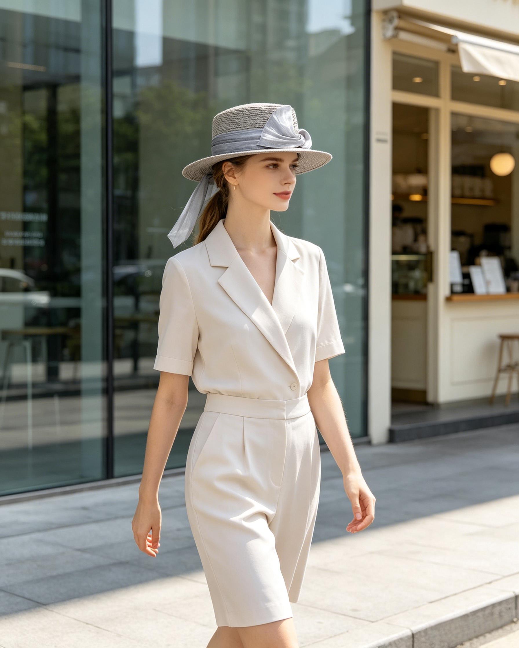Women Chiffon Big Bow Wide Brim Light Grey Flat Top Straw Sun Hat Suitpure
