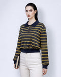 Polo Collar Stripe Knit in Navy & Yellow