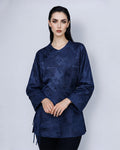 Oriental-Inspired Jacquard Coat in Blue