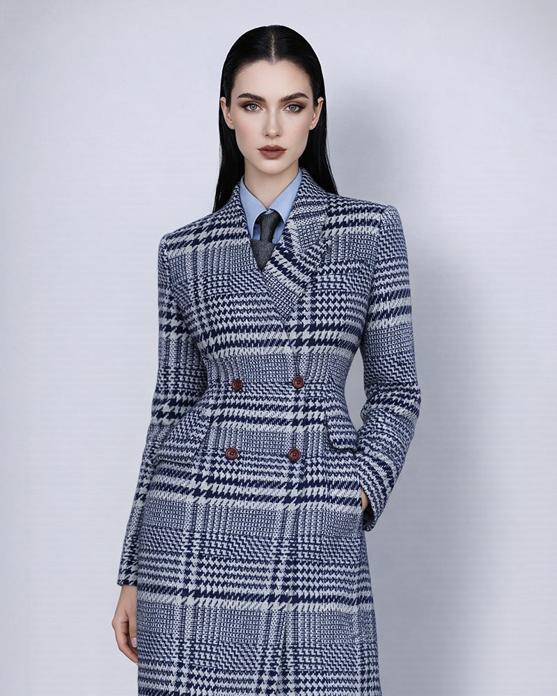 Oversized Check Coat in Neutral Plaid Suitpure