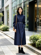 Navy blue stand-up collar zip-up dress