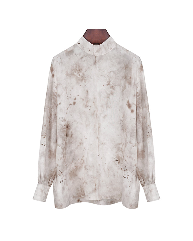 Women's Stand Collar Tie-Dye Long Sleeve Casual Blouse Suitpure