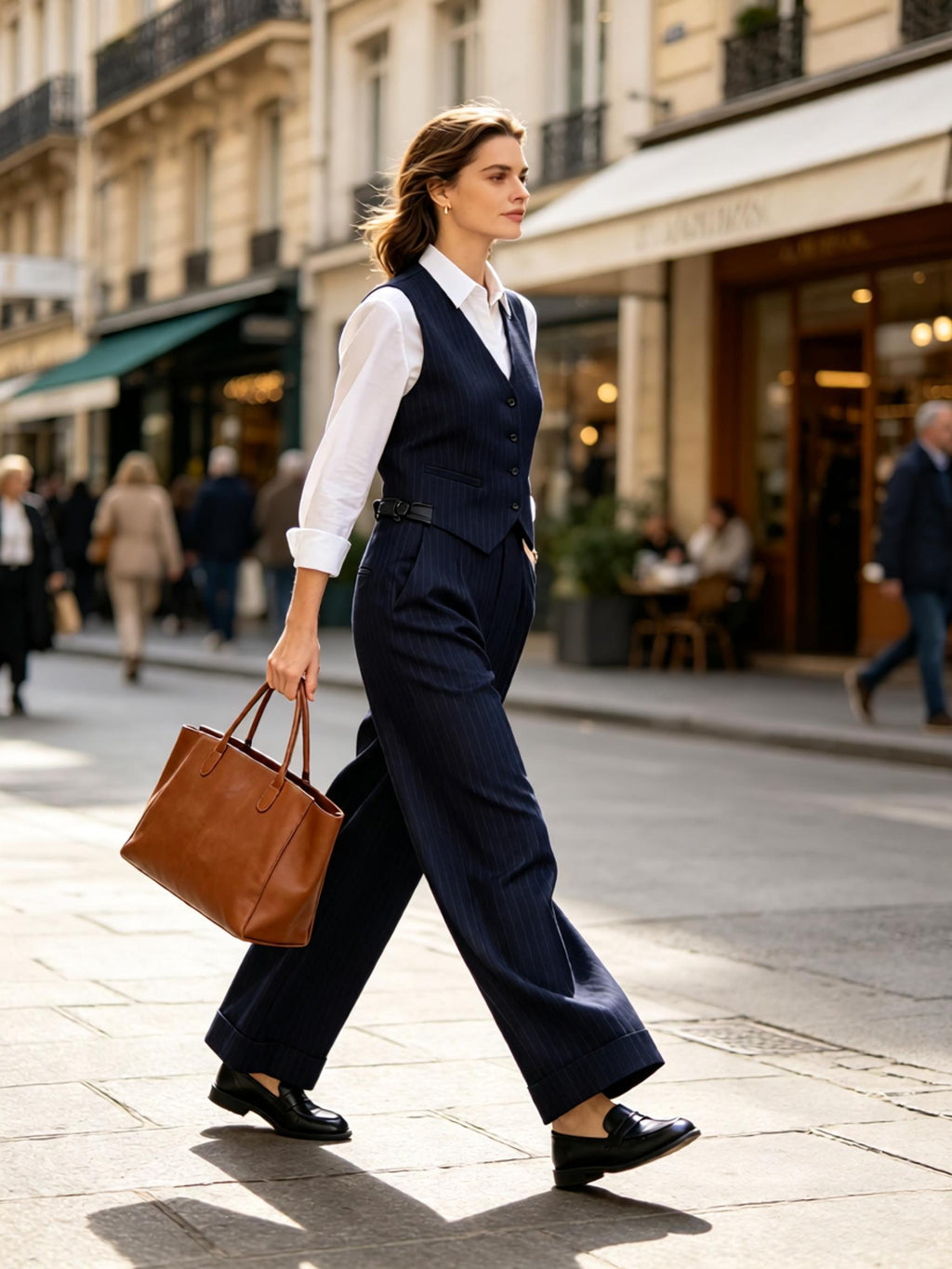 Retro British style all-wool striped heavy-duty haute couture women's trousers