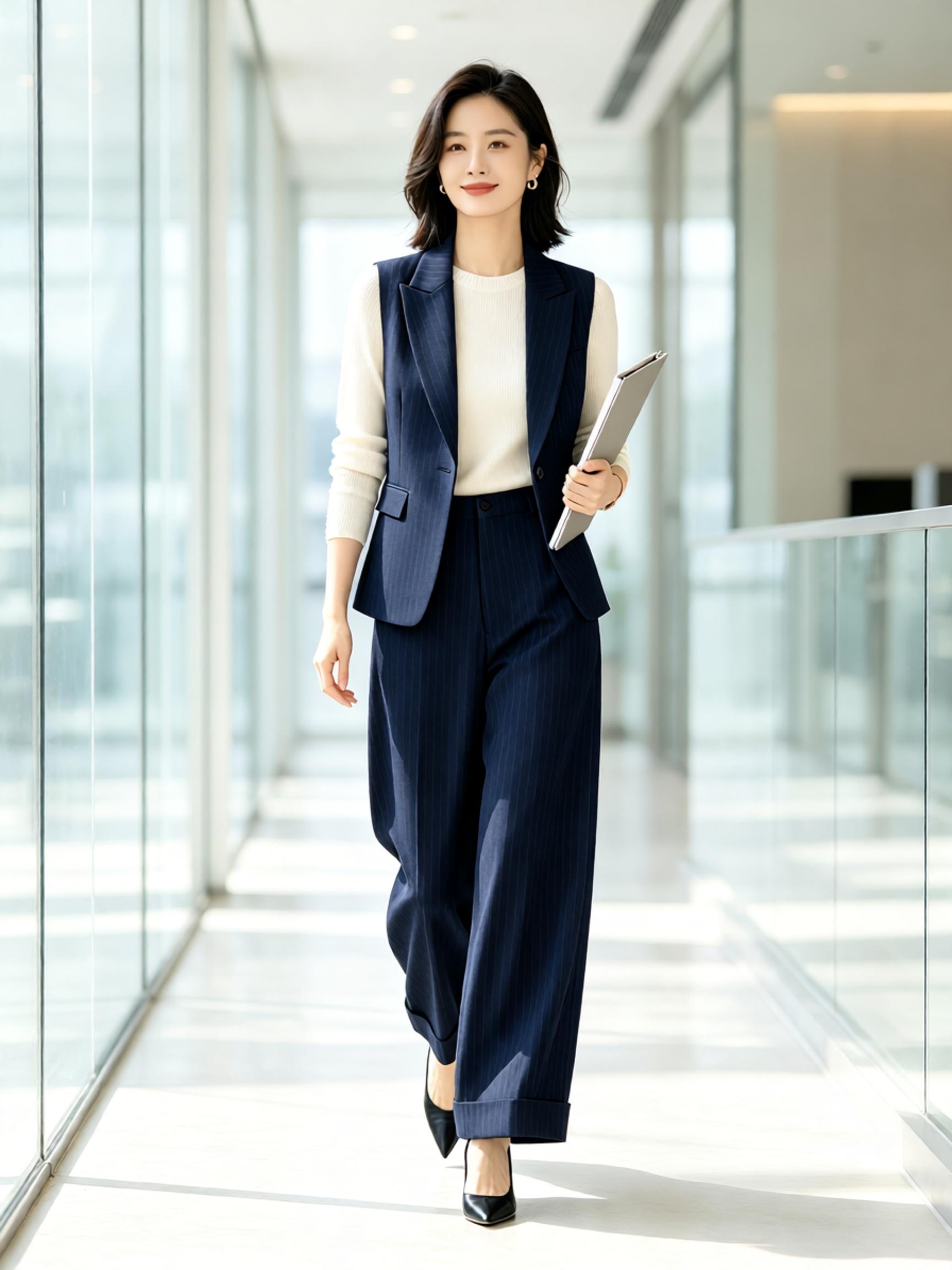 Retro British style all-wool striped heavy-duty haute couture women's trousers
