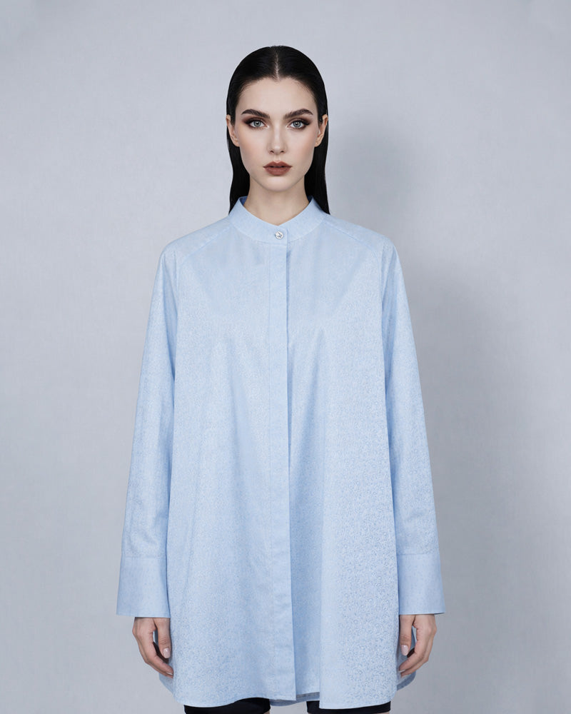 Pale Blue Jacquard Raglan Sleeve Oversized Shirt Suitpure