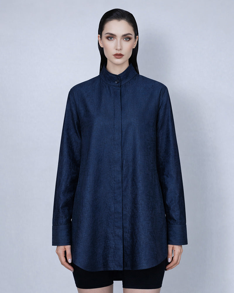 Pleated Cooling Blouse in Deep Sea Blue Suitpure