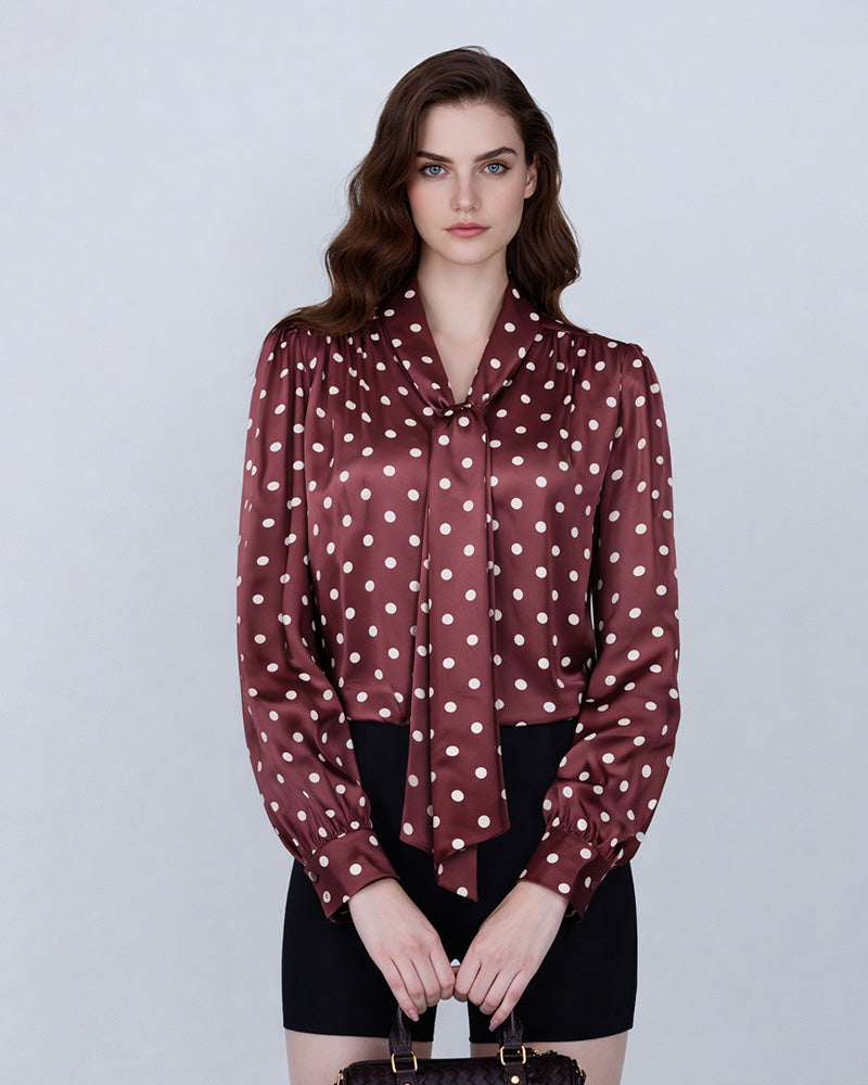 Polka Dot Silk Blouse | Classic Elegance Suitpure