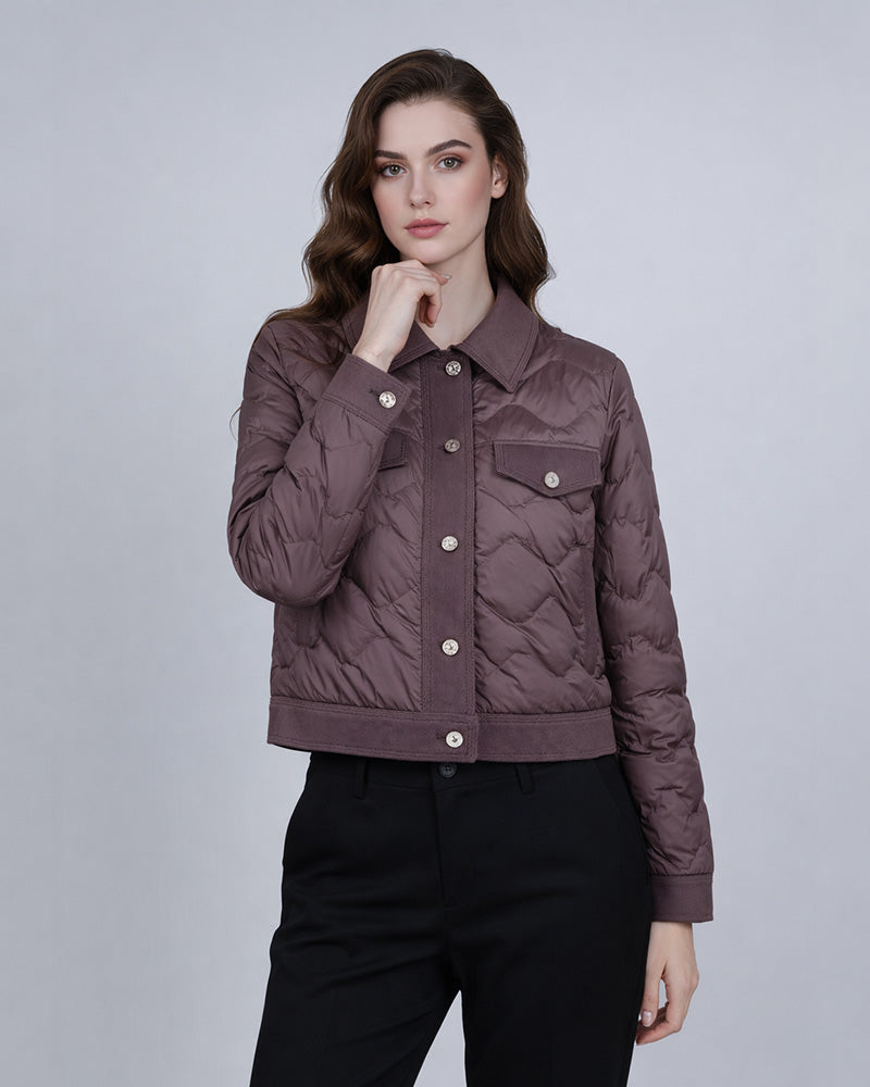 Short Down Puffer in Ebony Brown