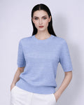 Sky Blue Crewneck Knit Top | Subtle Jacquard Texture
