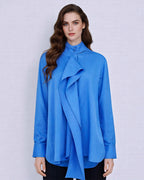 Sky Blue Mandarin Collar Blouse with Self-Tie Suitpure