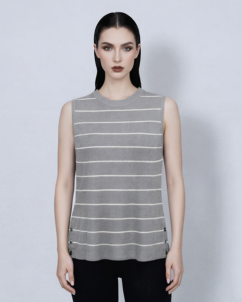 Sleeveless Side Slit Stripe Knit Vest