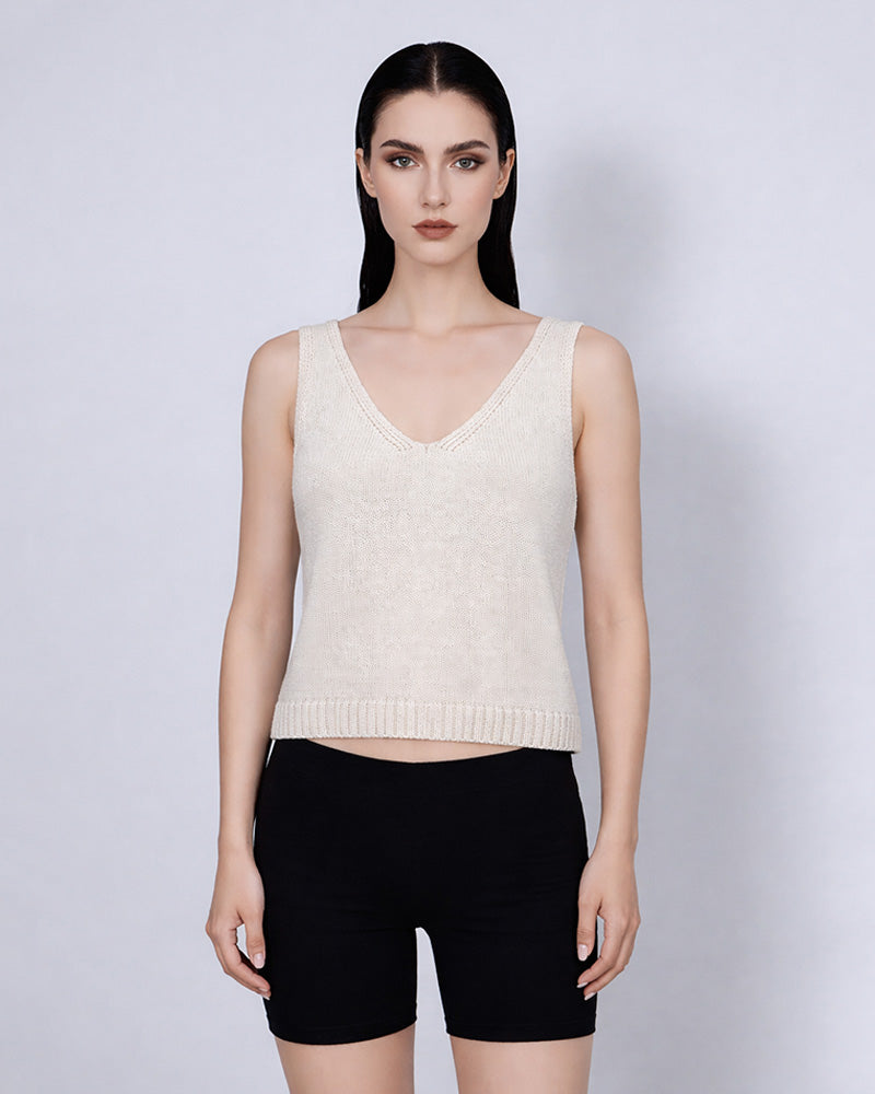 Sleeveless Washi Yarn Top with Natural Texture