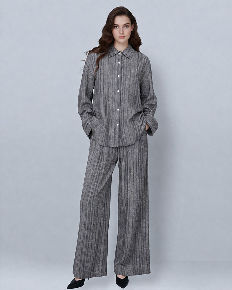 Linen Stripe Top with Fluid Trousers