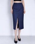 Striped Midi Skirt with Front & Back Slit Suitpure