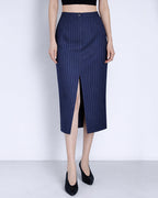 Striped Midi Skirt with Front & Back Slit Suitpure