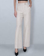 Tencel Linen Panel Detail Straight Leg Trousers Suitpure